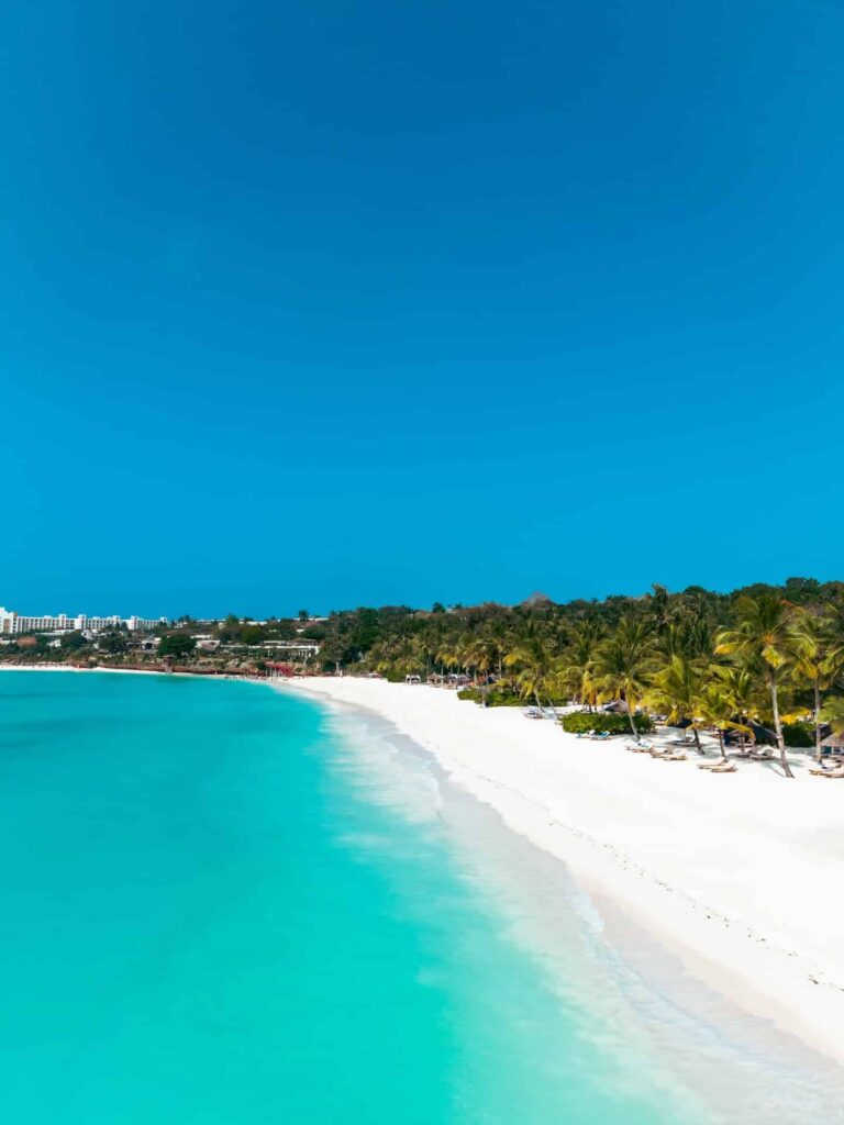 White sand and turquoise shallows at Kendwa on the north-west coast of Zanzibar