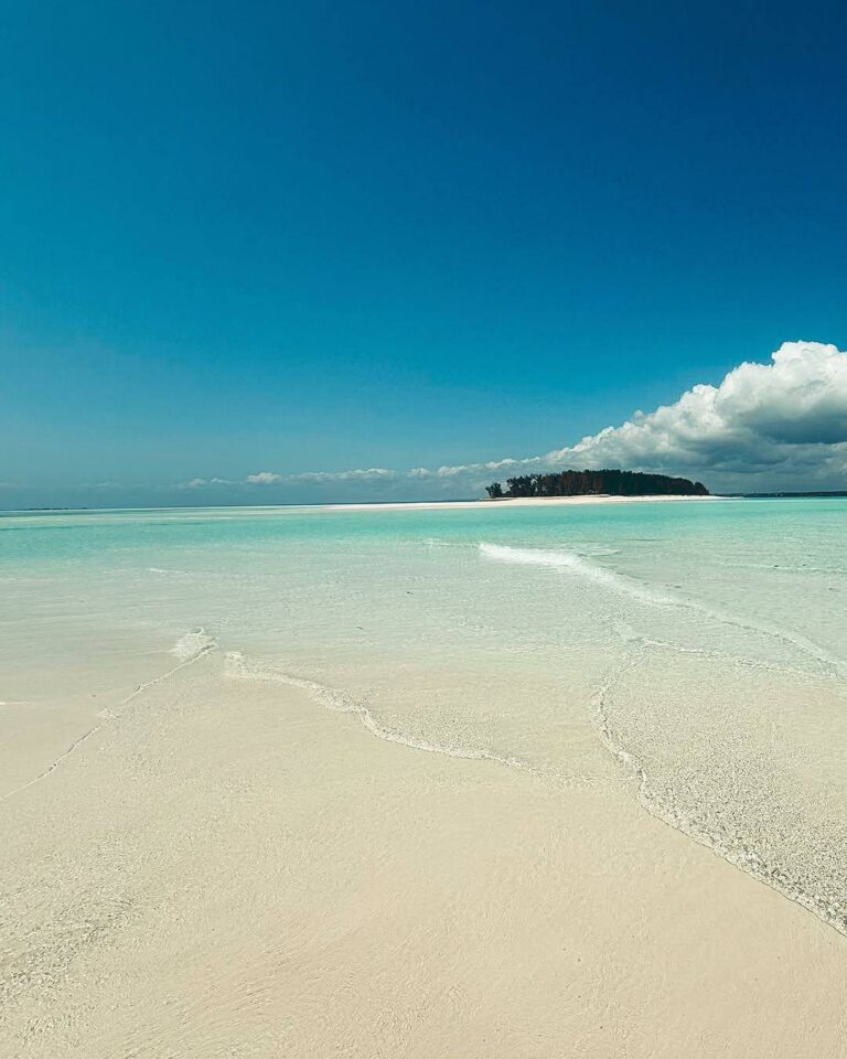 The sandbank off Mnemba atoll, with the island beyond the shallows